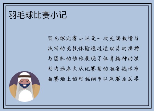 羽毛球比赛小记
