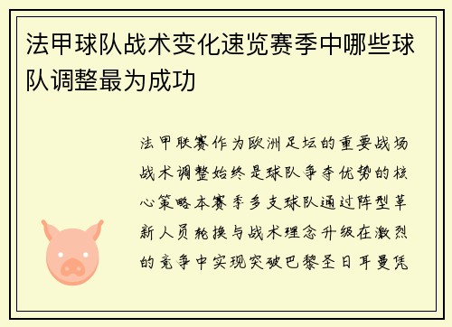 法甲球队战术变化速览赛季中哪些球队调整最为成功